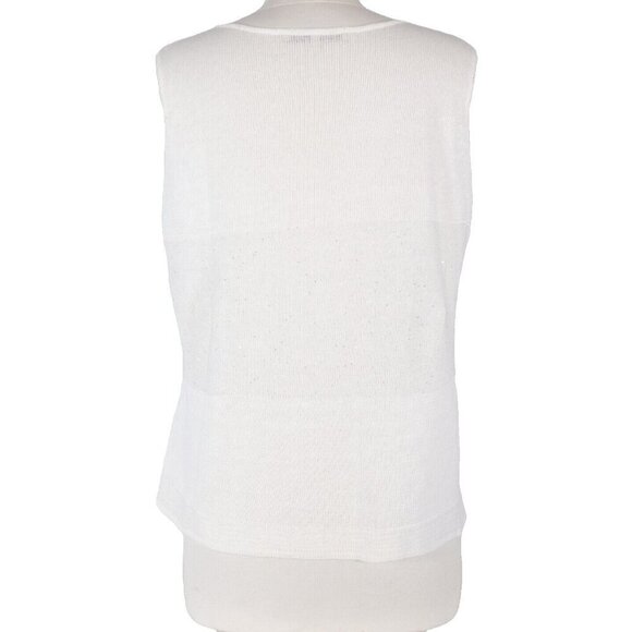 Rani Arabella Women's Large White Sequin Linen Knit Tank Top Sleeveless Shirt - Picture 6 of 7
